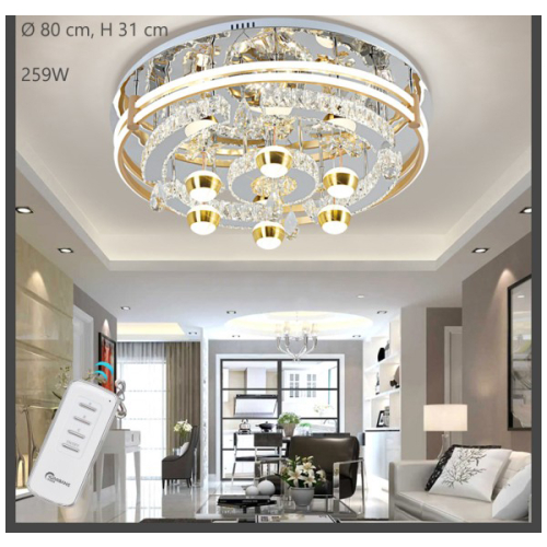 Żyrandol kryształowy z pilotem złoty 80cm , moc 259Watt - K143